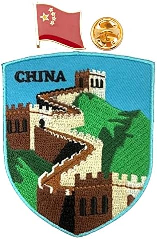 A-ONE - Нашивка с изображение на Щит Великата Китайска стена + Жени-брошка с флага на Китай, Обект на Световното културно наследство,