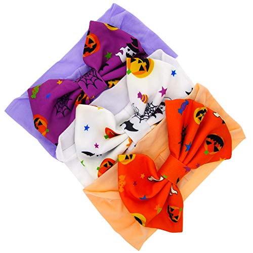 Детска превръзка на главата на Хелоуин, чалми, оранжева лента за коса за момичета, лилава лента за коса с лък JHH26 (3 бр., чалми)