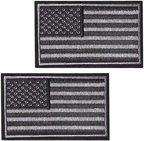 SHELCUP 2 бр. Тактическа нашивка с Флага на САЩ -Черно и сиво - Американски флаг на САЩ, ленти с емблемата на Военни униформи,