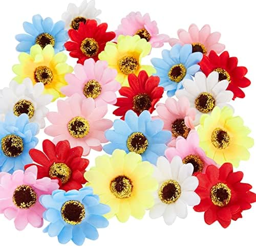 Juvale 60 Опаковки глави изкуствени цветя Маргаритки, 2-Инчови Цветни Изкуствени Цветя на Едро, за Diy, Сватбени декорации