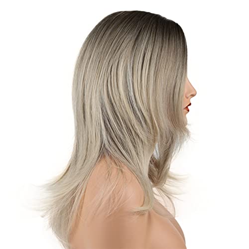 AifClevBea Вълнообразни сиви перуки, изработени от пластове влакна Синтетични перуки от естествена коса за бели жени за всеки ден
