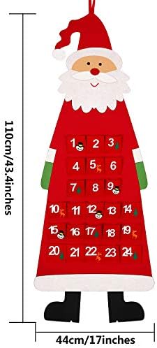 Коледен Фетровый Адвент-Календар 3D Santa Адвент-Календар с Джобове за 24 Дни Коледен Обратното Броене Висящи Украшения за Дома, Офиса,