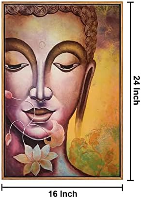 999Store вертикална снимка с плаваща рамка във формата на лице на Гаутама Буда за стена (Canvas_Golden Frame_16X24 инча) Golden057