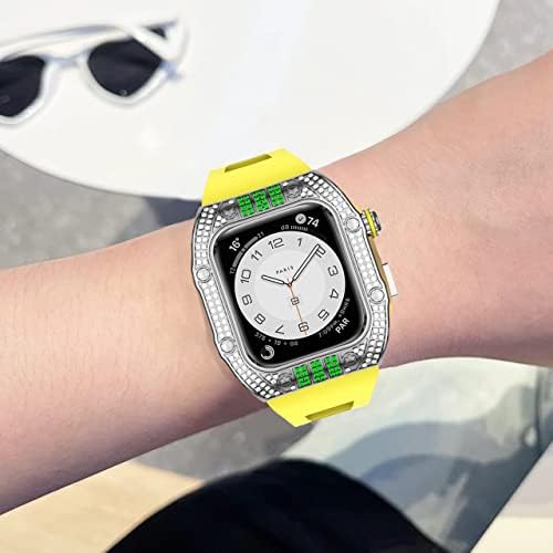 CNHKAU Луксозна диамантена калъф за Apple Watch Band 45 мм, серия 8 7 6 неръждаема стомана, iWatch серия 6 5 4 SE 44 мм,