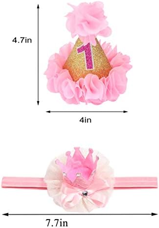 Първата Crown на 1-ви Рожден Ден за едно Малко момиченце, Брилянтна Диадема на принцеса Комплект от 2 части, Розов Колан За