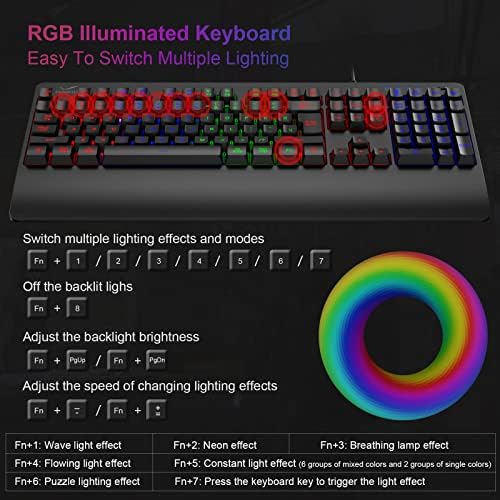 Комбинирана Жични Клавиатура и мишка - FEDARFOX Gaming RGB Механична Клавиатура с подсветка, Led Клавиатура мишка с дъгова подсветка