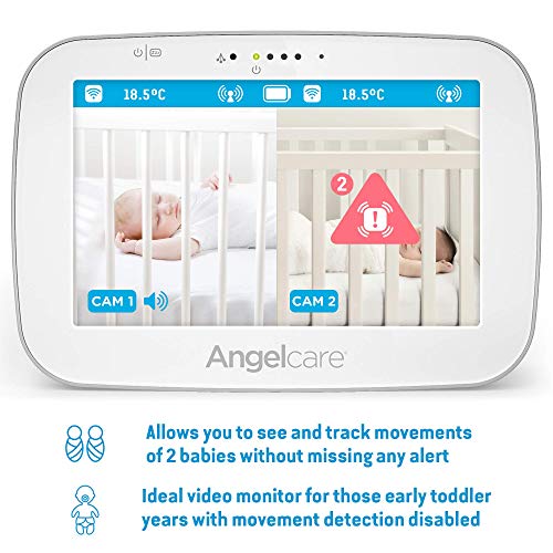 Следи бебето Angelcare 3 в 1 AC527 с функция за проследяване на движения, 5-инчов дисплей, видео, звук и температура на фотоапарата