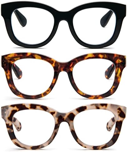 YQJYWZTF 3 Опаковки Големи Кръгли Очила За Четене на Жените и Мъжете Анти Синя Светлина Компютър Пружинен Шарнир Четец