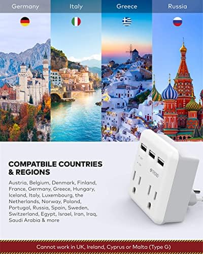 Европейският Адаптера за пътуване, Адаптер за свързване на САЩ в Европа с 2 Розетки, Зарядно устройство 3 USB захранващ Адаптер Type