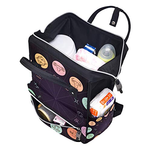 Раница-чанта за Памперси LORVIES Зодиака Colored Circles, Многофункционална Чанта За Пътуване с Голям Капацитет
