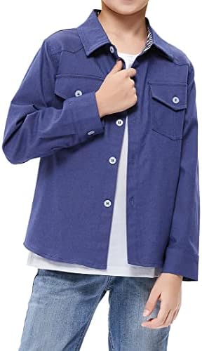 Kukume Kids/ Риза с дълъг ръкав за момчета, Обикновена Ежедневни Ризи с копчета с Нагрудным джоб, Топ от 3 до 12 Години