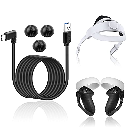 Слот аксесоари Kuject 3 в едно за виртуална реалност, за Oculus Quest 2 - 16-крак кабел USB A—C Link — Елитен лента на главата