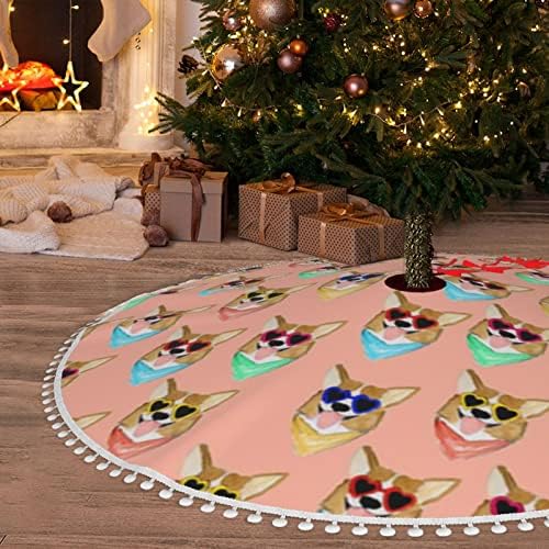 Пола за Коледната елха с тапицерия от разноцветни помпонов-Corgi-Love-Sunglass Празнична Коледна Украса за дома 48