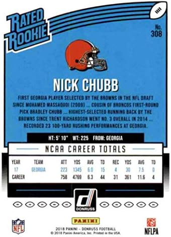 2018 Donruss Футбол 308 Ник Чабб RC Карта Начинаещ Cleveland Browns Рейтинг Начинаещ Официалната Търговска карта NFL
