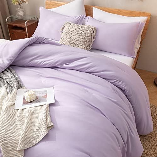 Комплект одеяла JANZAA Queen от 7 теми, Комплект Одеяла Queen Bed in a Bag, Лилаво Комплект Одеяла с Чаршафите от микрофибър, Калъфки