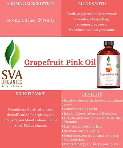 Масло от Розов грейпфрут SVA Organics с капкомер - 118 мл (4 ет. унция) Чисто, органично и Съоръжение за Сияеща кожа, Лъскава коса, Ароматерапия