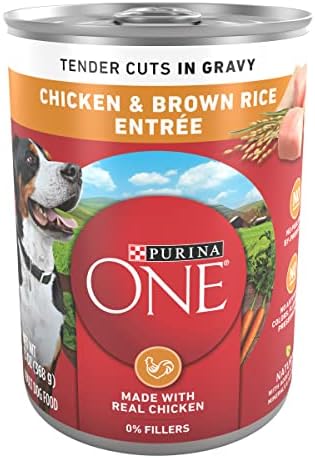 Purina ONE Нежни парчета във влажни и храната за кучета със сос от пилешко и кафяв ориз - (12) 13 грама. Кутии