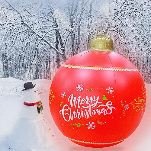 24-Инчов Весел Коледен лампа от PVC, Надуваем Коледна топка, Акумулаторна 16 Цветни led Светлини с Дистанционно управление или