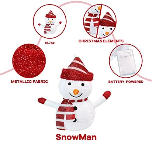 Коледна украса за улица с осветени Снеговиком и коледната Елха, Сгъваема Коледен Снежен човек от плат във формата на Снежинки, Коледна