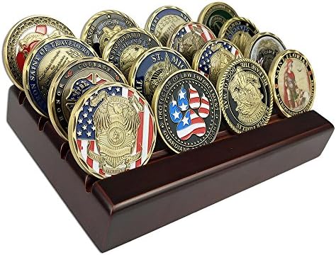 LZWIN 4 Броя Държач за монети, Военни, са подбрани Витрина за монети от Армията на САЩ, на Дървена Поставка, с Капацитет 12-16