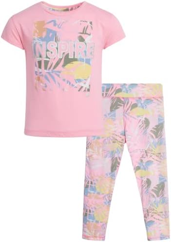 Комплект спортни облекла за момичета RBX - тениска за изпълнения с къс ръкав и гамаши-капри (6X-12)