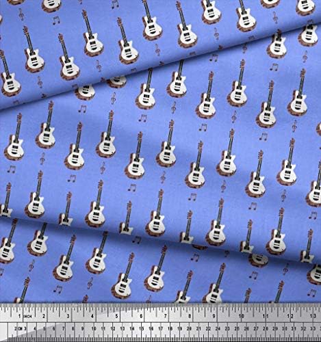 Плат от futon джърси Soimoi Blue с принтом бележки и китара музикални инструменти ширина 58 см