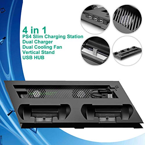 Вертикална Поставка за PS 4 Slim, Охлаждащ Вентилатор, Охладител и Зарядно с два USB конектори, Докинг станция за зареждане
