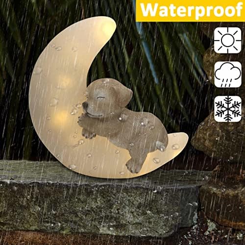 Градински Статуетка SUNNYPARK, Статуетка на Куче на Луната, Украса за кучета и Луната със слънчева подсветка с 8 светодиода, Градински Декор