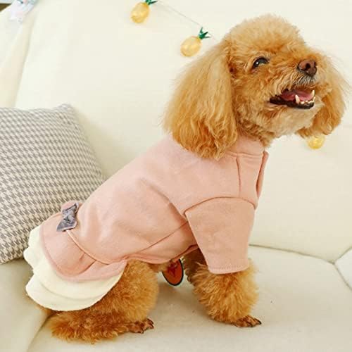 TJLSS Дрехи за домашни любимци, Облекло за кучета, Есенно-зимни дрехи за малки кучета, Рокля с двоен лък за кучета (Цвят: розов, Размер: