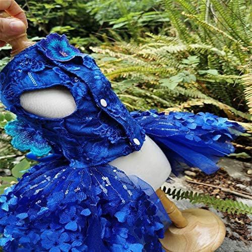 FEGOCLT Дрехи за кучета ръчно изработени Великолепна Кралска Синя Бродерия 3D Цветя Повече Слоеве Тюлевое Рокля За домашни Котки