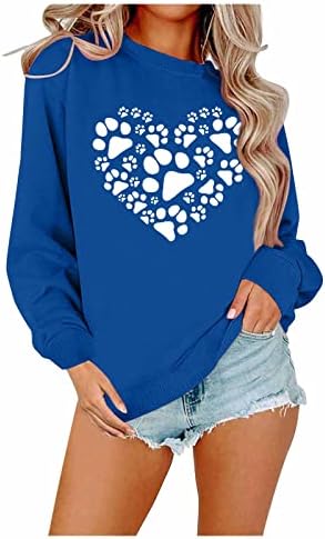 Дамски Блузи с кръгло деколте и дълъг ръкав с принтом във формата на Сърце, Всекидневни Пуловер, Лека Дишаща Свободна Блуза, Блузи