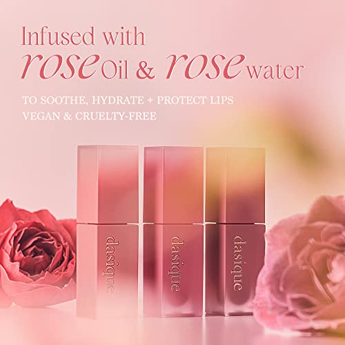Dasique Кремав оттенък рози (05 Фуксия) | Кадифена Крем Матиран цвят за устни с розова вода | Вегетариански, без насилие
