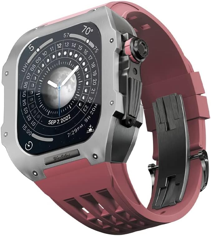 Титан калъф CNHKAU, гумена каишка за Apple Watch Серия 7 8 Преносимото Висококачествен силикон каишка, луксозен каишка за часовник