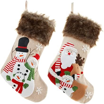 Коледна Украса Бельо Бродерия на Коледни Чорапи за Подаръци Пакети опаковки за шоколадови Бонбони, Подаръчни Пакети Окачени Коледни Чорапи
