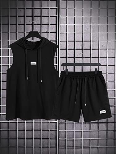 Мъжки дрехи OSHHO от две части, Мъжка Риза и къси Панталони с заплатками и букви (Цвят: Черен Размер: X-Large)