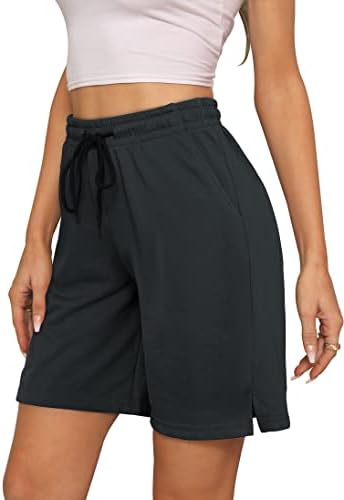 Дамски памучни къси панталони-бермуди SAMPEEL 7 инча с 3 джобове, Ежедневни Летни Леки Спортни Шорти Свободно намаляване с цепка