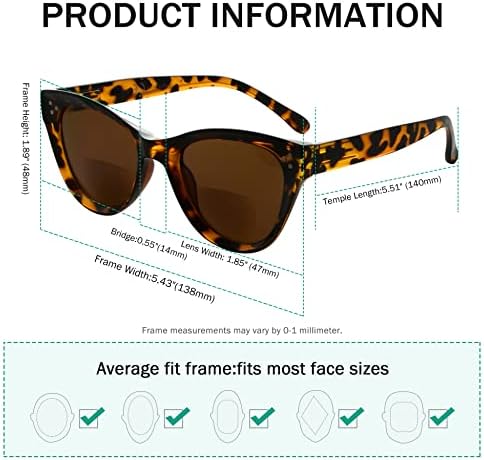Eyekepper Спестете 10% на 2 опаковки бифокальных слънчеви очила Sunshine Readers Classic Cat-eye Oversize Кафява Костенурка +2.00