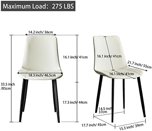 Комплект от 4 заведения за хранене столове Ironalita White, Модерни Столове от средата на века от изкуствена кожа с Метални Крака, Кухненски