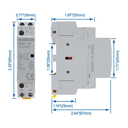 Контактор за променлив ток Baomain BMR1-25 220 В 25A 2 серпентини 50/60 Hz Нормално Затворен Контур на Управление на 35 mm DIN-рейк