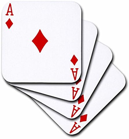 3dRose CST_76550_1 Игрална карта асо Каро-Червена бубновая боя-Подаръци за играчите на покер и бридж-Меки подложки, комплект от 4