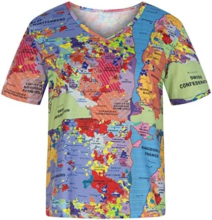 Блуза Дамска Есенно-Летни Дрехи С Къс Ръкав и V-образно Деколте, Памучен Блуза с Графичен Дизайн, Риза за Момичета 5C 5C