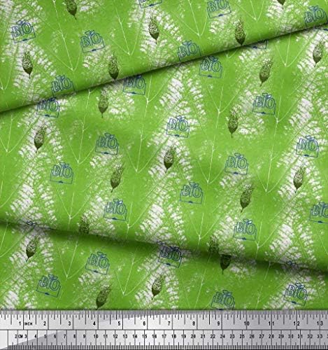 Зелен памучен трикотажная плат Soimoi с художествен принтом листа с ширина 1 ярд 58 инча
