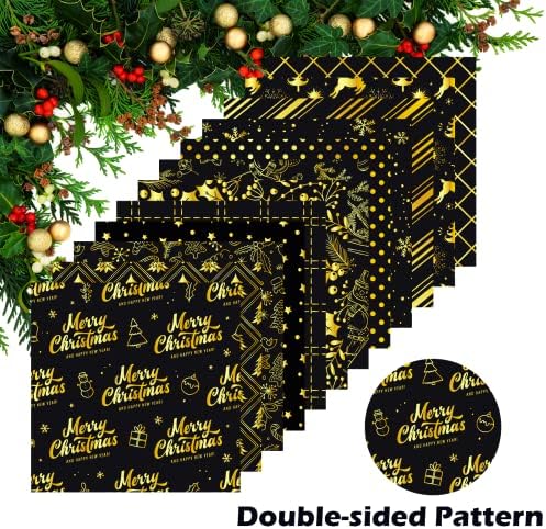 12 на Хартия с Коледен дизайн и набор от стикери Черно Златен Албум за изрезки от Премиум-клас от специална хартия Двустранен 12 x12