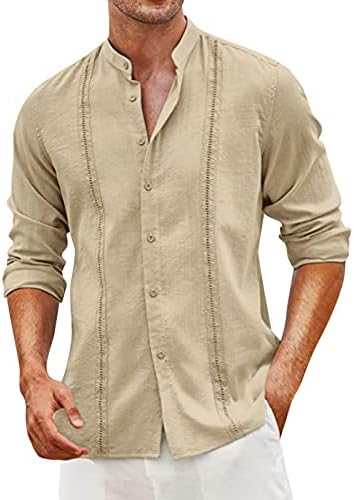2023 Нова Мъжки Пролетно-лятна Мода Ежедневни Однотонная Риза От Памук и Лен, с яка и дълъг ръкав, копчета, Топ