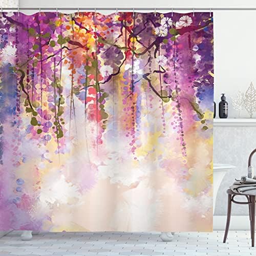 Завеса за душ с Акварельным цветен модел Лунните цветя, Пролет Текстурный принт с изображение на ярка японска градина, Текстилен Комплект
