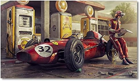 HUAZAI Платно Картина Ретро Автомобили Плакат Ferraris Classic Racing F1 Състезателна кола на Художественото произведение