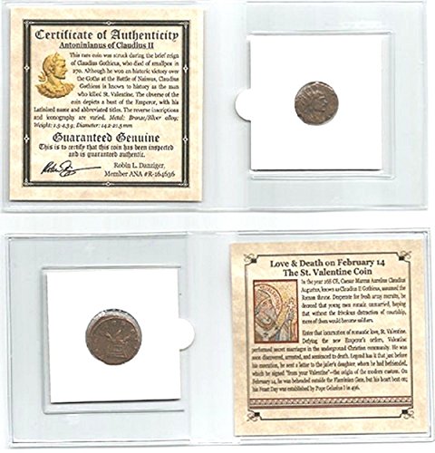 268 ТОВА Бронзова монета Свети Валентин времето на император Клавдий II, Мини-Албум с Историята и Сертификат. 18 мм е Много Добър
