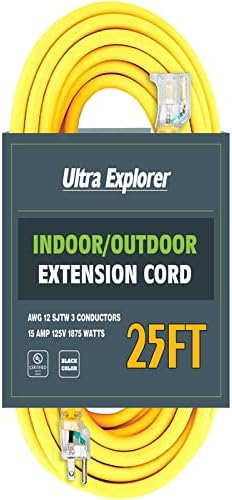 Удължител Ultra Explorer 25 Метра, с осветление за улици - Удлинительный кабел ултра силна жълт цвят капацитет 12/3 SJTW със