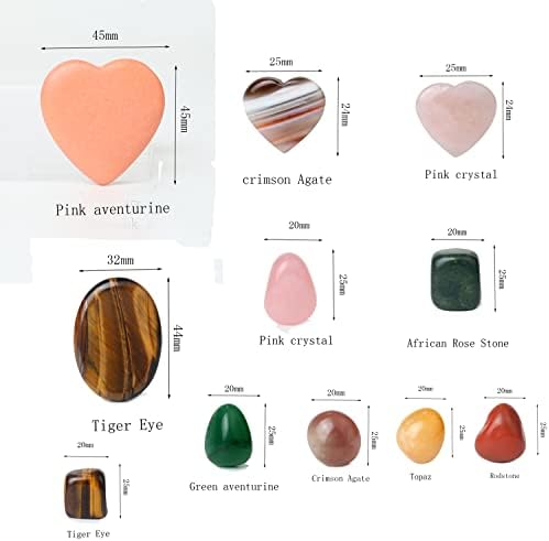 Набор от камъни, за лечебни кристали чакра (11 бр.). 7 камъни за чакрата, 3 джоба камък за декомпресия във формата на сърце, 1 перлено