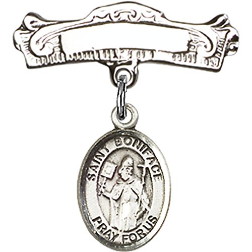 Детски икона от сребро с Чар Свети Бонифаций и Извити Полирани Игла за Икона 7/8 X 7/8 инча